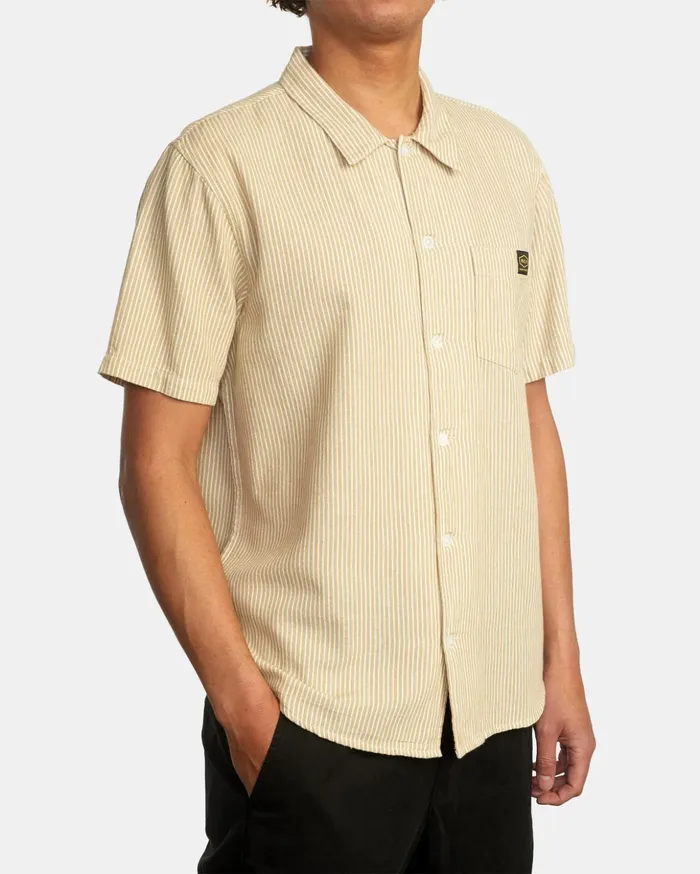RVCA Shirts Flannels Dayshift Stripe II Short Sleeve Shirt Khaki 8211 Men