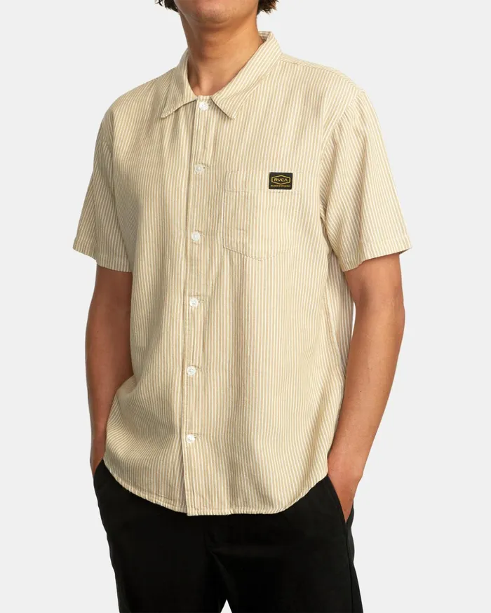 RVCA Shirts Flannels Dayshift Stripe II Short Sleeve Shirt Khaki 8211 Men