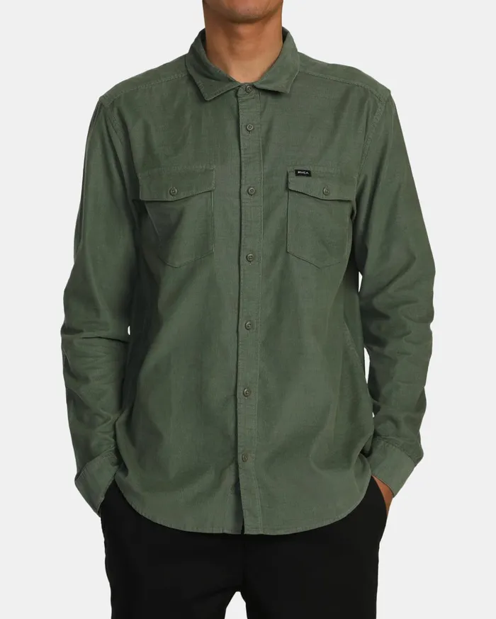 RVCA Shirts Flannels Freeman Cord Long Sleeve Shirt Jade 8211 Men