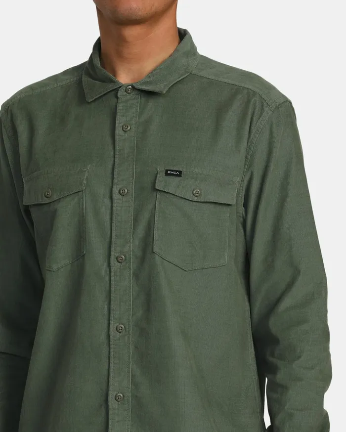 RVCA Shirts Flannels Freeman Cord Long Sleeve Shirt Jade 8211 Men