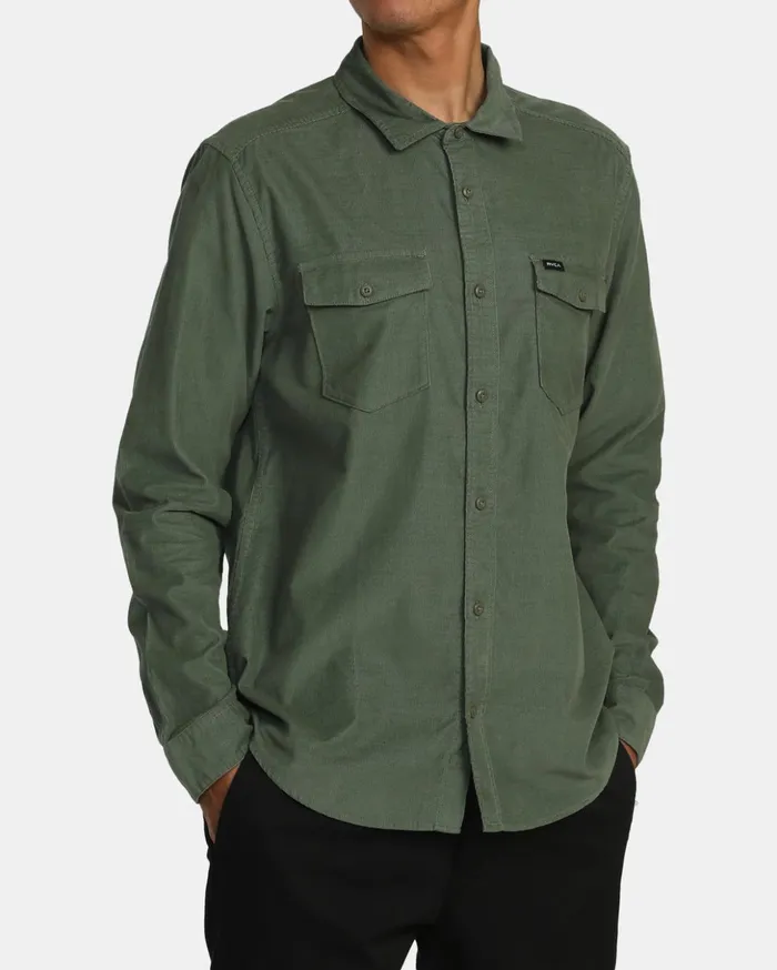 RVCA Shirts Flannels Freeman Cord Long Sleeve Shirt Jade 8211 Men