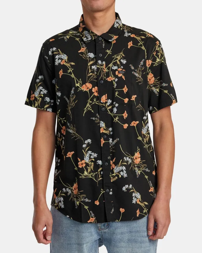 RVCA Shirts Flannels Further Floral Short Sleeve Shirt Midnight 8211 Men