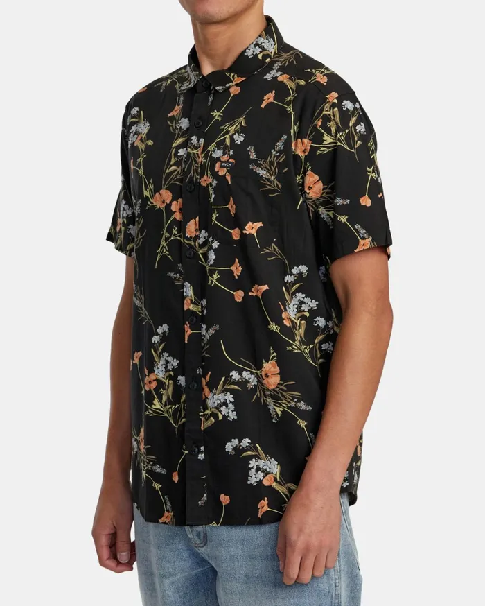 RVCA Shirts Flannels Further Floral Short Sleeve Shirt Midnight 8211 Men
