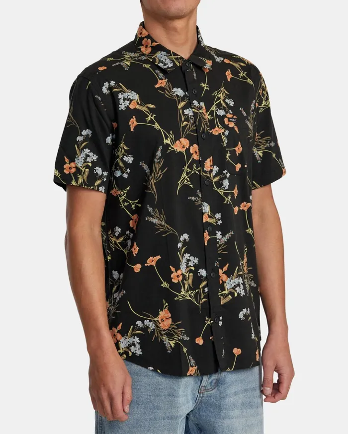 RVCA Shirts Flannels Further Floral Short Sleeve Shirt Midnight 8211 Men