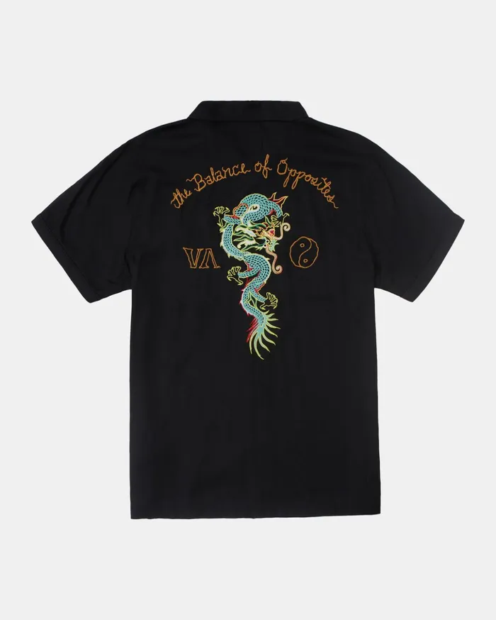 RVCA Shirts Flannels Neon Dragon Club Short Sleeve Shirt Black 8211 Men