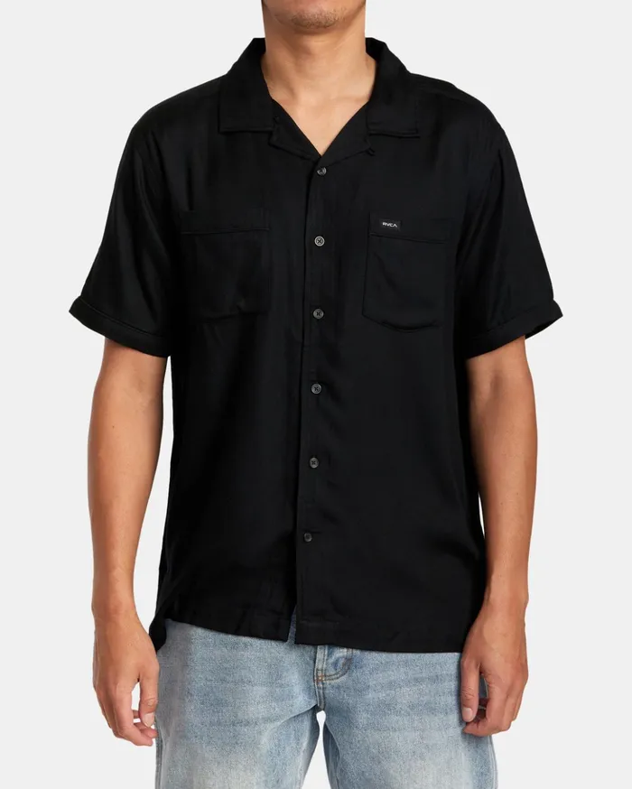 RVCA Shirts Flannels Neon Dragon Club Short Sleeve Shirt Black 8211 Men