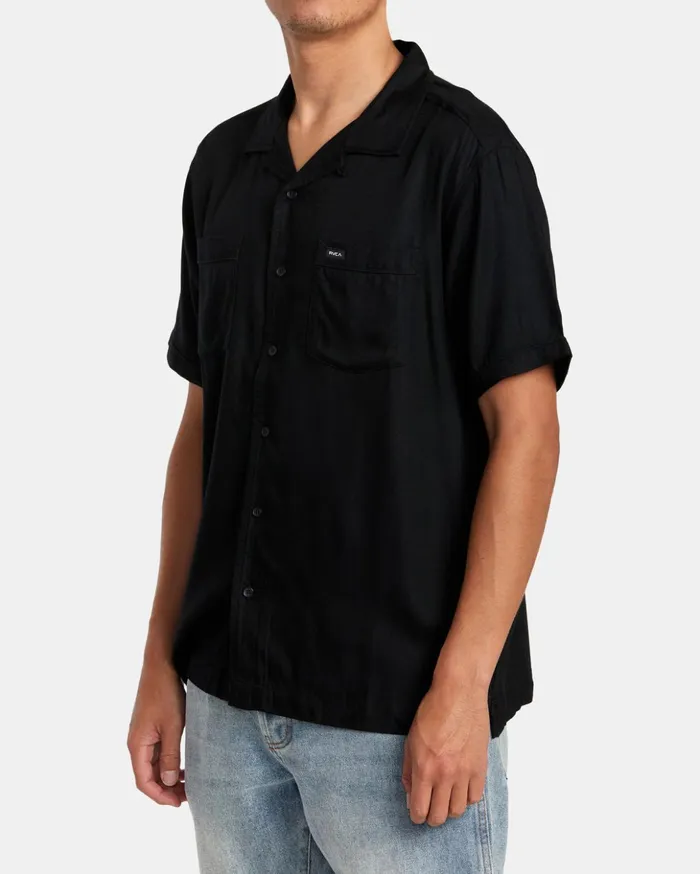 RVCA Shirts Flannels Neon Dragon Club Short Sleeve Shirt Black 8211 Men