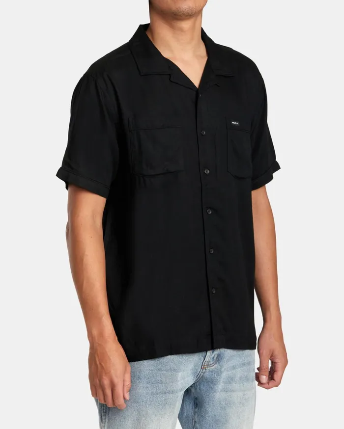 RVCA Shirts Flannels Neon Dragon Club Short Sleeve Shirt Black 8211 Men