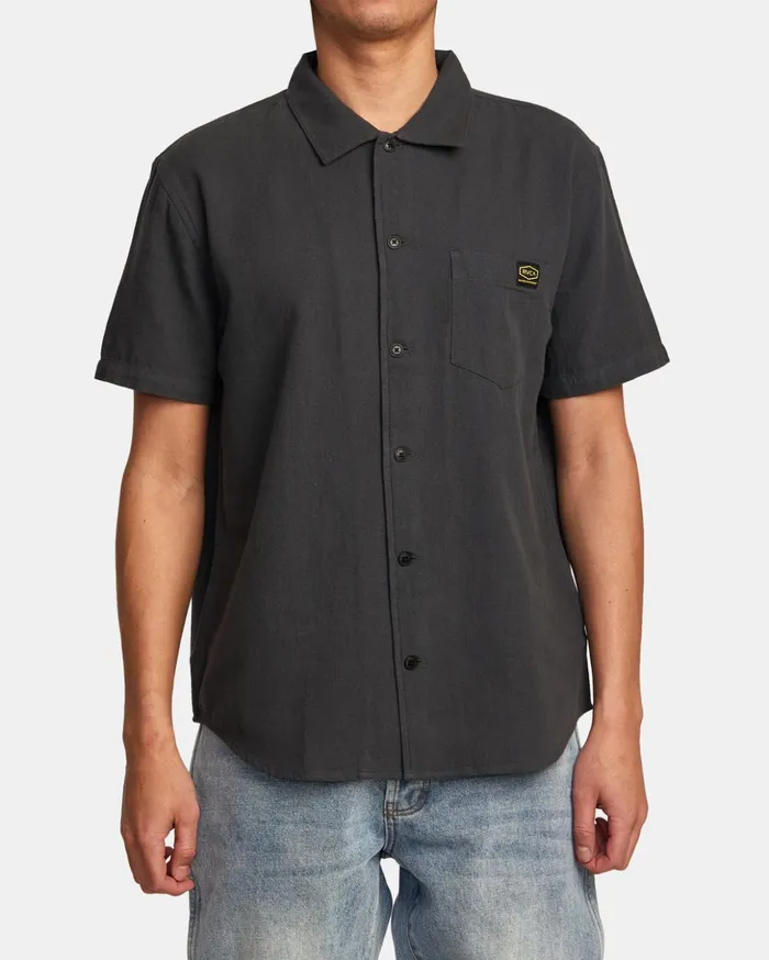 RVCA Shirts Flannels Recession Collection Day Shift Short Sleeve Shirt Garage Blue 8211 Men RVCA Shirts Flannels Recession Collection Day Shift Short Sleeve Shirt Garage Blue 8211 Men