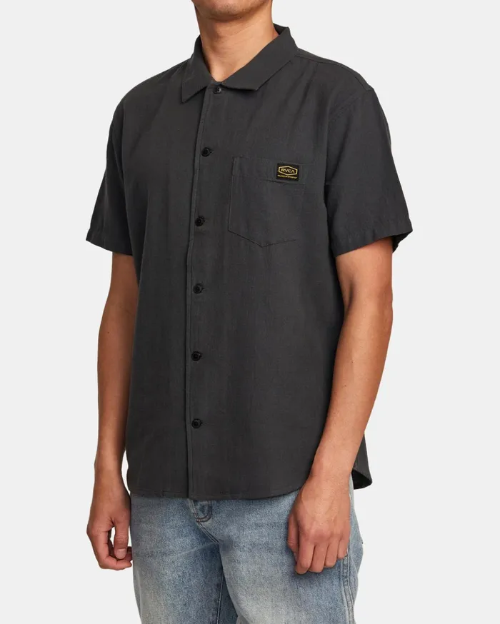 RVCA Shirts Flannels Recession Collection Day Shift Short Sleeve Shirt Garage Blue 8211 Men RVCA Shirts Flannels Recession Collection Day Shift Short Sleeve Shirt Garage Blue 8211 Men