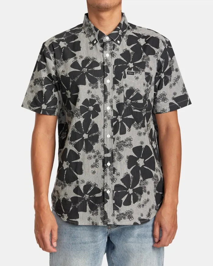 RVCA Shirts Flannels Yoyogi Seersucker Short Sleeve Shirt Black 8211 Men