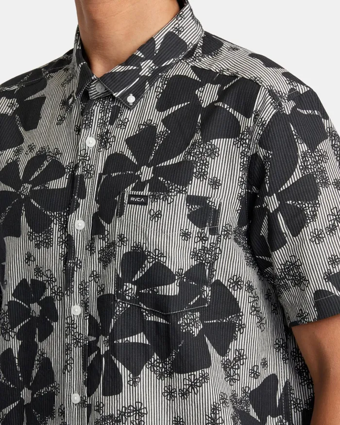 RVCA Shirts Flannels Yoyogi Seersucker Short Sleeve Shirt Black 8211 Men
