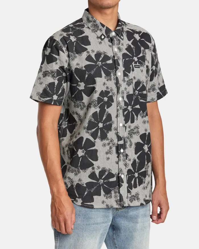 RVCA Shirts Flannels Yoyogi Seersucker Short Sleeve Shirt Black 8211 Men