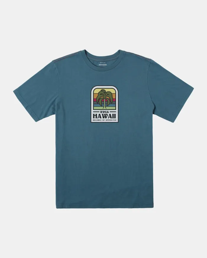RVCA Short Sleeves Hawaii Island Flora Tee Duck Blue 8211 Men