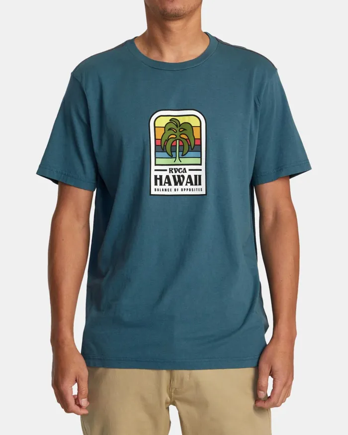 RVCA Short Sleeves Hawaii Island Flora Tee Duck Blue 8211 Men