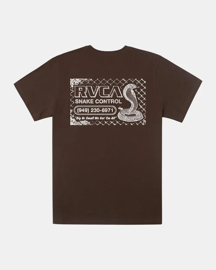 RVCA Short Sleeves Snake Control TShirt Chocolate 8211 Men