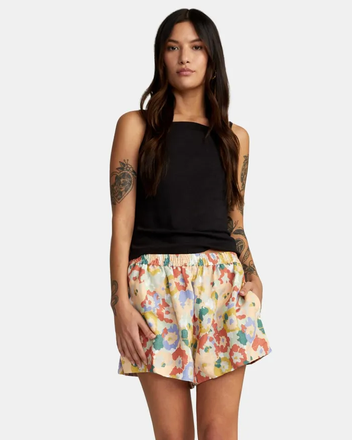 RVCA Shorts Skirts Linen Sawyer Elastic Waist Shorts Multi 8211 Women