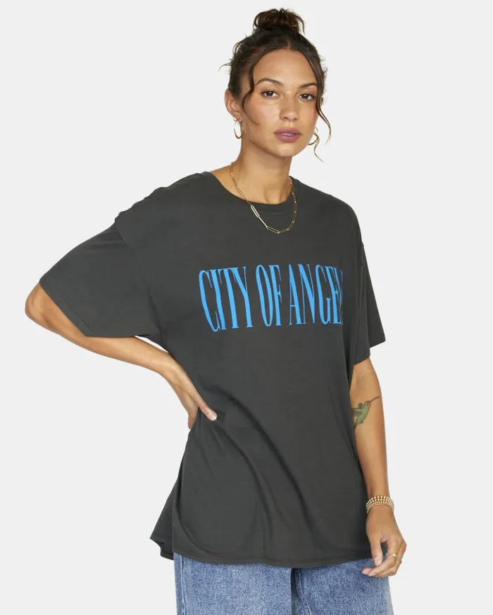 RVCA Tees Tanks City Of Angels Graphic Tee Washed Black 8211 Women