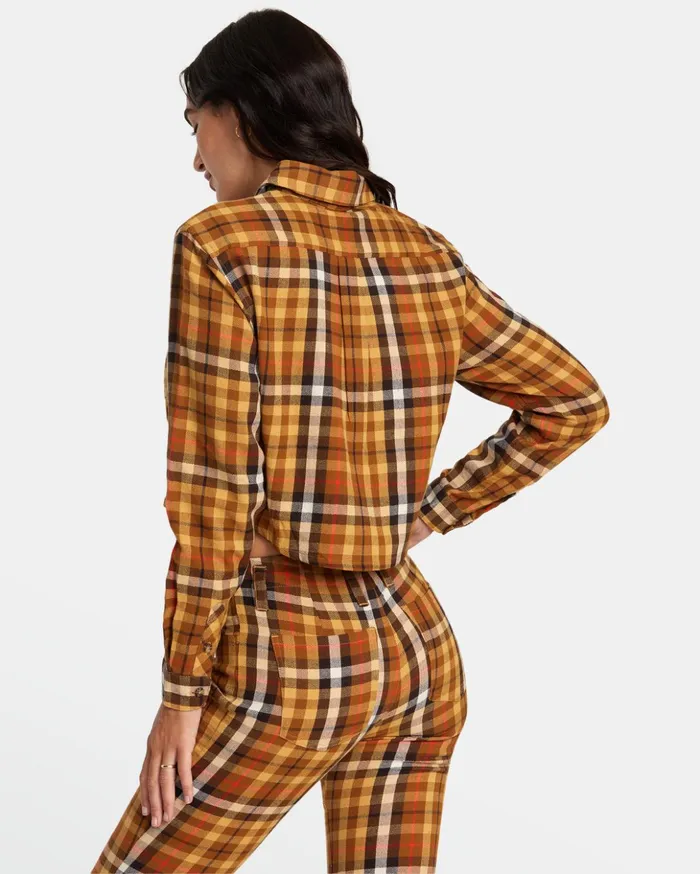RVCA Tops Bayside Flannel Long Sleeve Shirt Latte 8211 Women