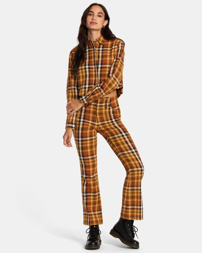 RVCA Tops Bayside Flannel Long Sleeve Shirt Latte 8211 Women