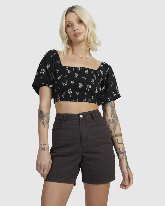 RVCA Tops Sprinkle Smocked Top Rvca Black 8211 Women