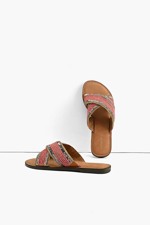 Sandals Coral Crush Hand Beaded Slide Sandals 8211 America and Beyond Women