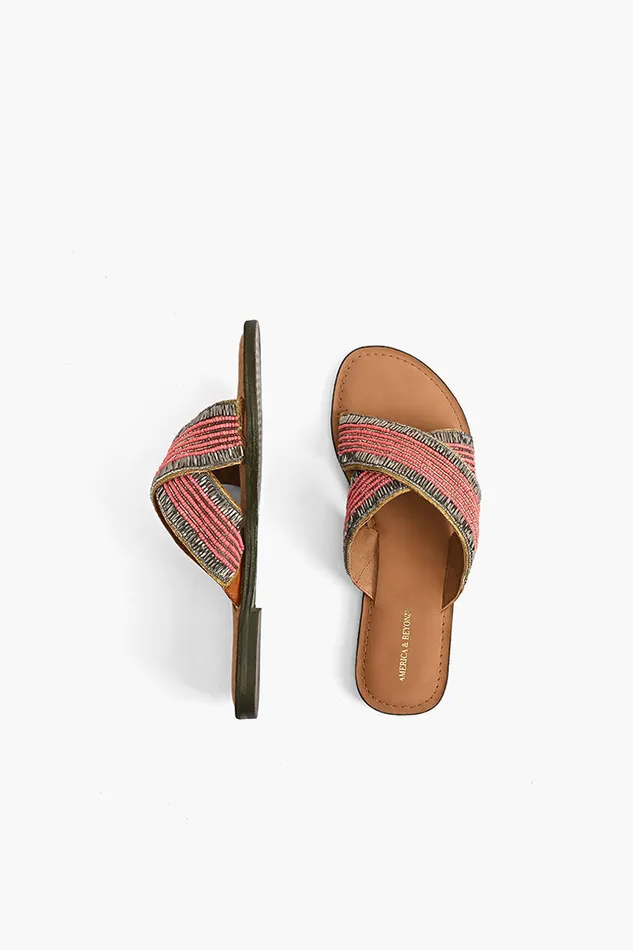 Sandals Coral Crush Hand Beaded Slide Sandals 8211 America and Beyond Women