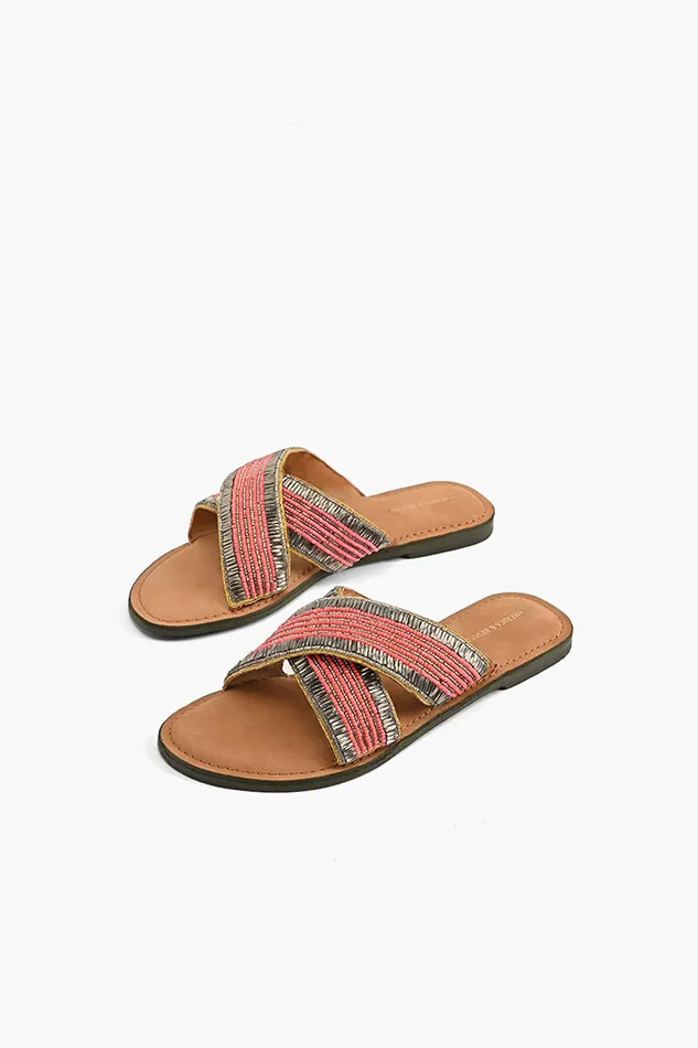 Sandals Coral Crush Hand Beaded Slide Sandals 8211 America and Beyond Women