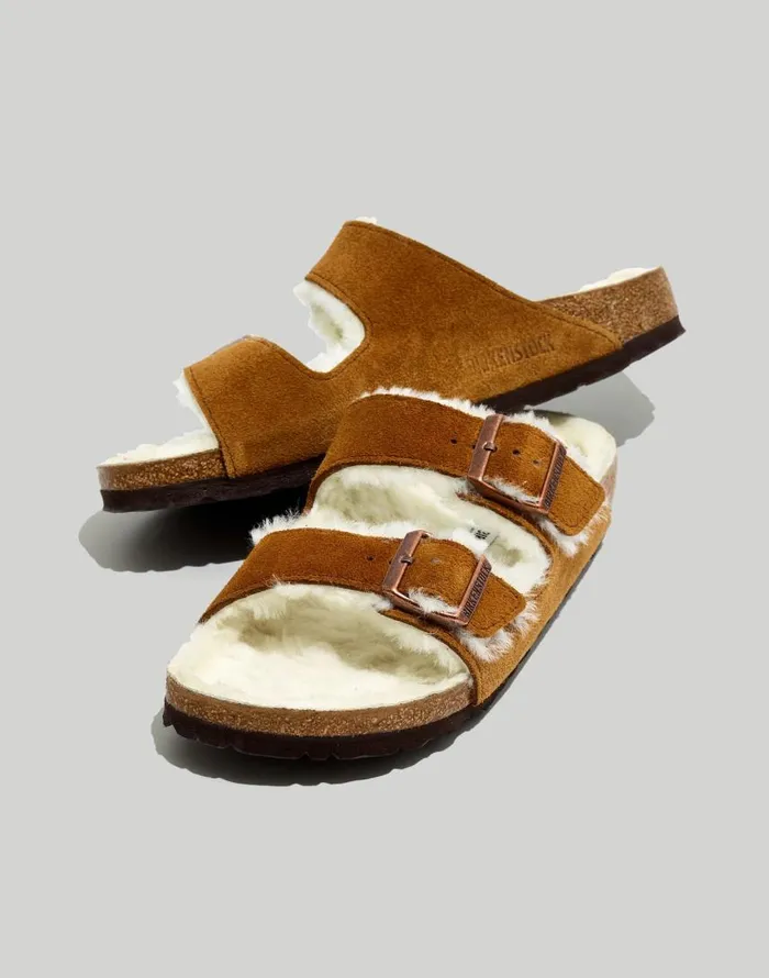 Sandals Women Madewell Birkenstock Suede Arizona Sandals In Shearling Mink Natural