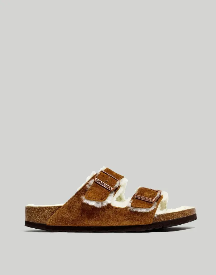 Sandals Women Madewell Birkenstock Suede Arizona Sandals In Shearling Mink Natural