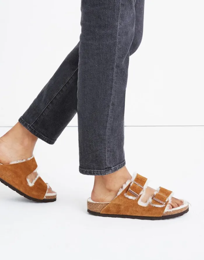Sandals Women Madewell Birkenstock Suede Arizona Sandals In Shearling Mink Natural