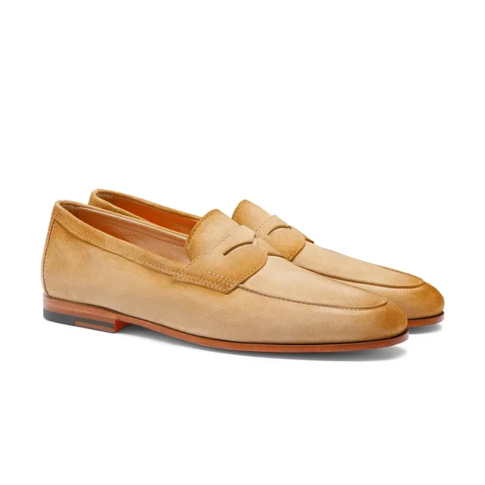 Santoni Beige Suede Carlo Loafer Men Loafers