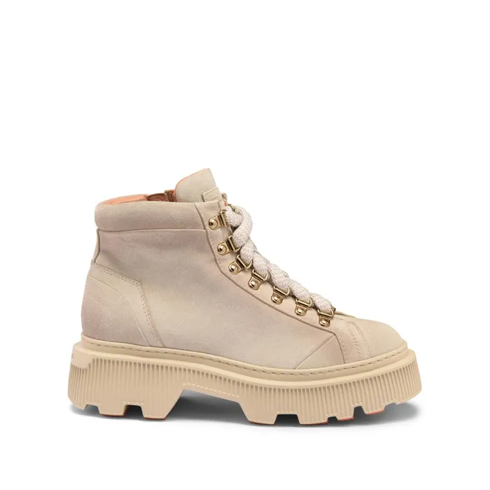 Santoni Beige Suede Hiking Boot Women Boots and Ankle Boots