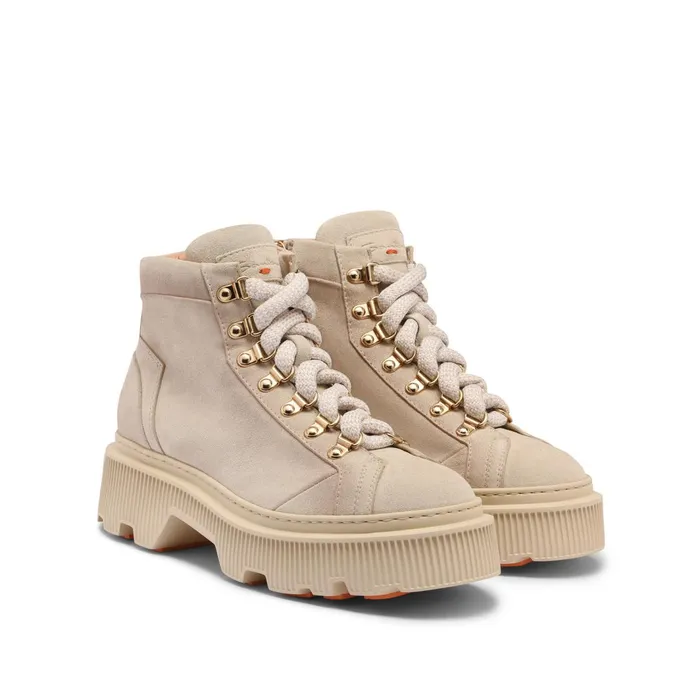 Santoni Beige Suede Hiking Boot Women Boots and Ankle Boots