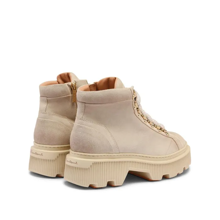 Santoni Beige Suede Hiking Boot Women Boots and Ankle Boots