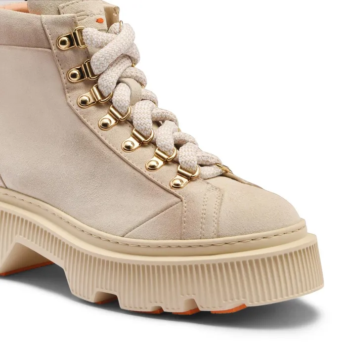 Santoni Beige Suede Hiking Boot Women Boots and Ankle Boots