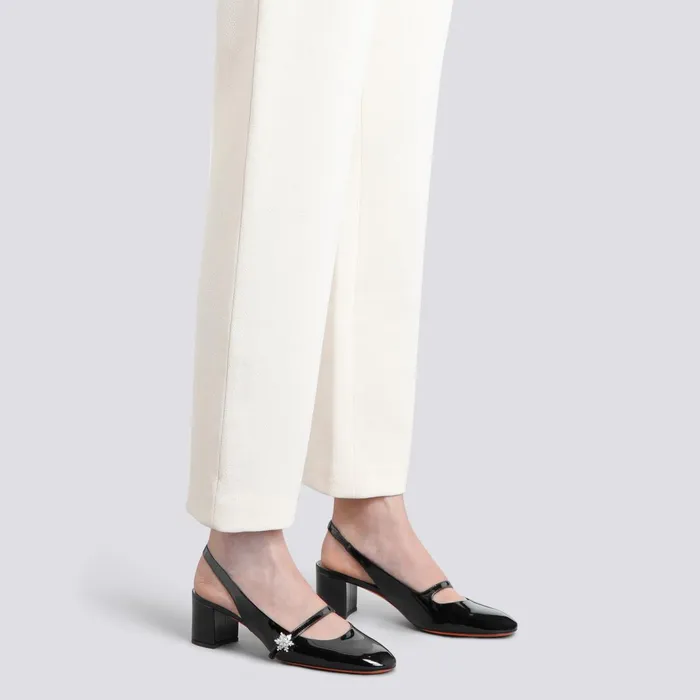 Santoni Black Patent Leather LowHeel Slingback Women Pumps and Heels