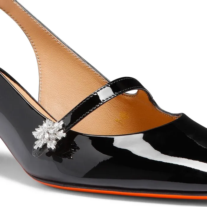 Santoni Black Patent Leather LowHeel Slingback Women Pumps and Heels