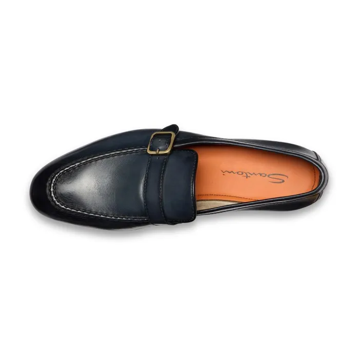 Santoni Blue Leather SingleBuckle Loafer Men Loafers