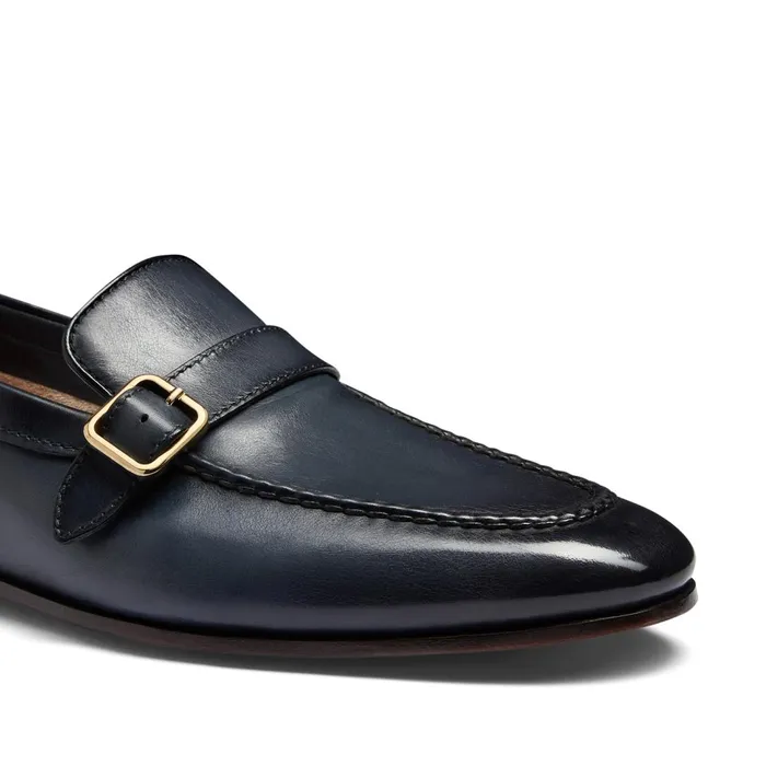 Santoni Blue Leather SingleBuckle Loafer Men Loafers