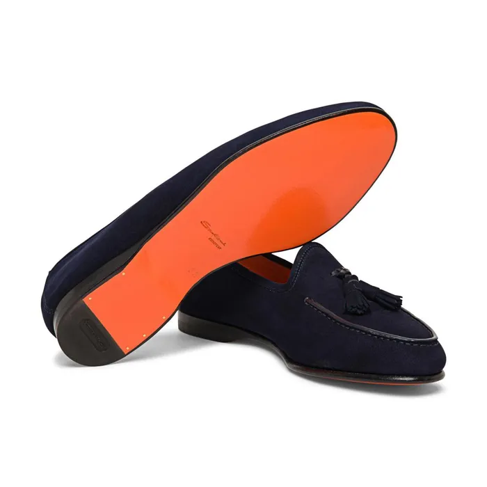 Santoni Blue Suede Andrea Tassel Loafer Men Loafers