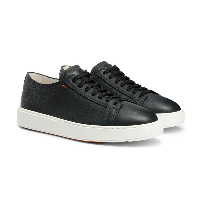 Santoni Blue Tumbled Leather Sneaker Men Sneakers