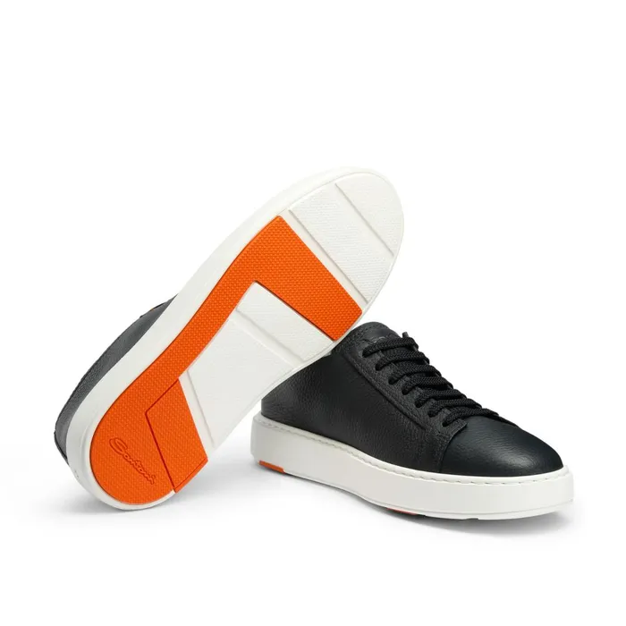 Santoni Blue Tumbled Leather Sneaker Men Sneakers