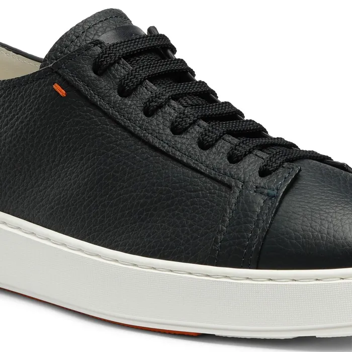 Santoni Blue Tumbled Leather Sneaker Men Sneakers