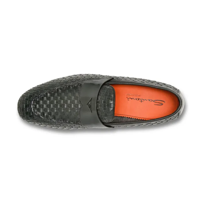 Santoni Green Woven Leather Loafer Men Loafers