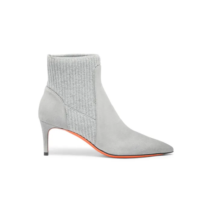 Santoni Grey Suede MidHeel SockStyle Ankle Boot Women Boots and Ankle Boots