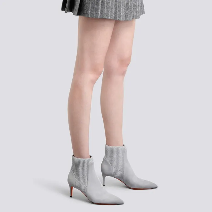 Santoni Grey Suede MidHeel SockStyle Ankle Boot Women Boots and Ankle Boots