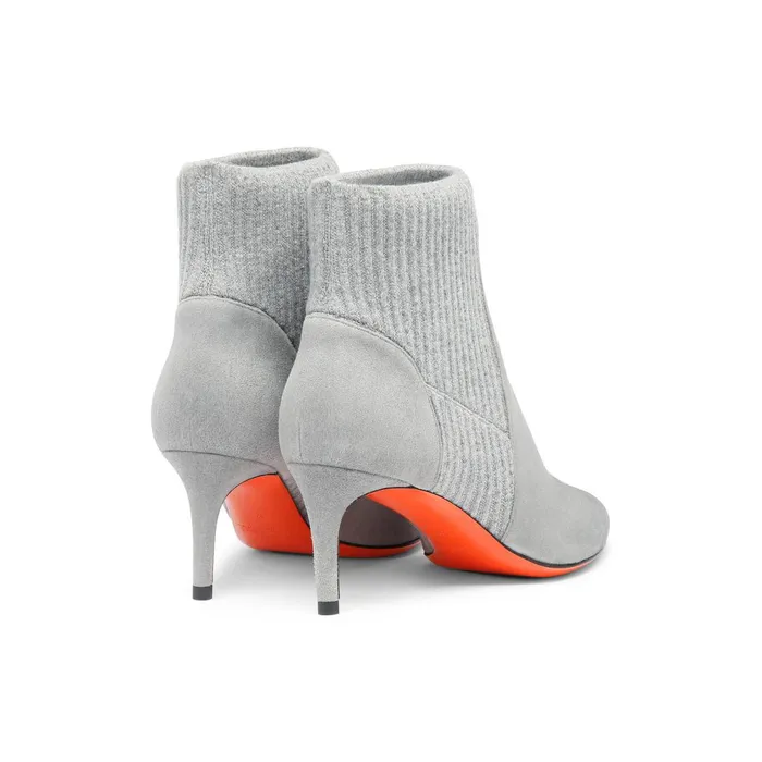 Santoni Grey Suede MidHeel SockStyle Ankle Boot Women Boots and Ankle Boots