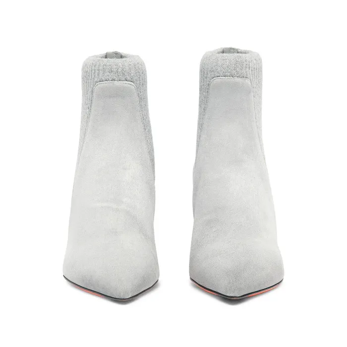 Santoni Grey Suede MidHeel SockStyle Ankle Boot Women Boots and Ankle Boots