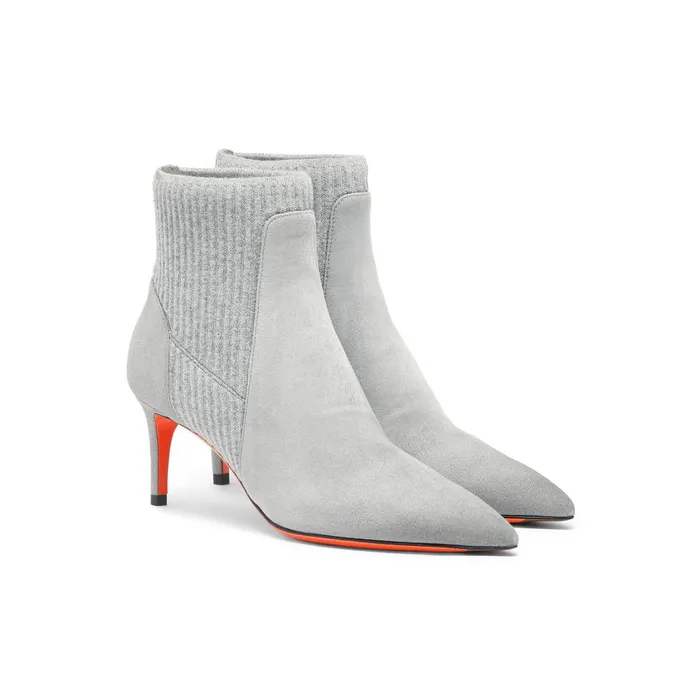 Santoni Grey Suede MidHeel SockStyle Ankle Boot Women Boots and Ankle Boots